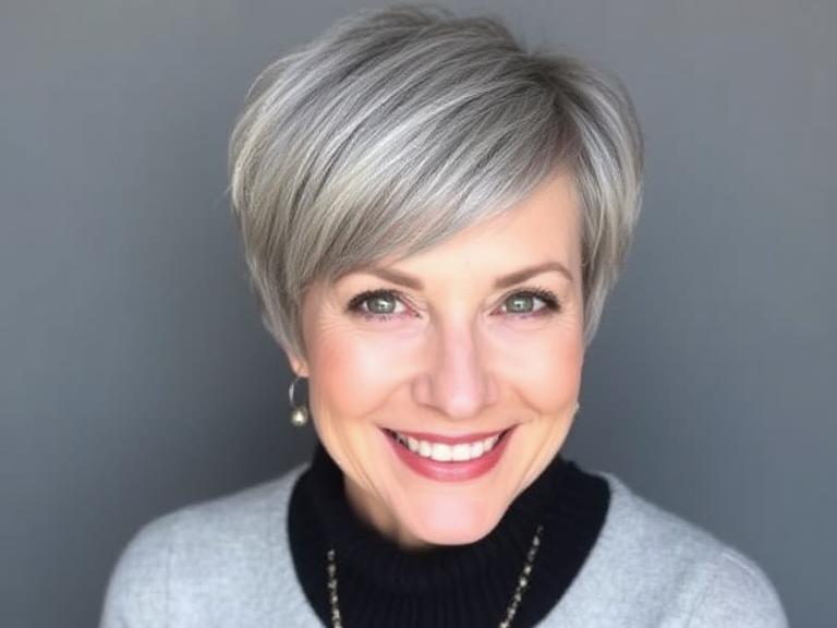 Grey Pixie Haircut for women over 50