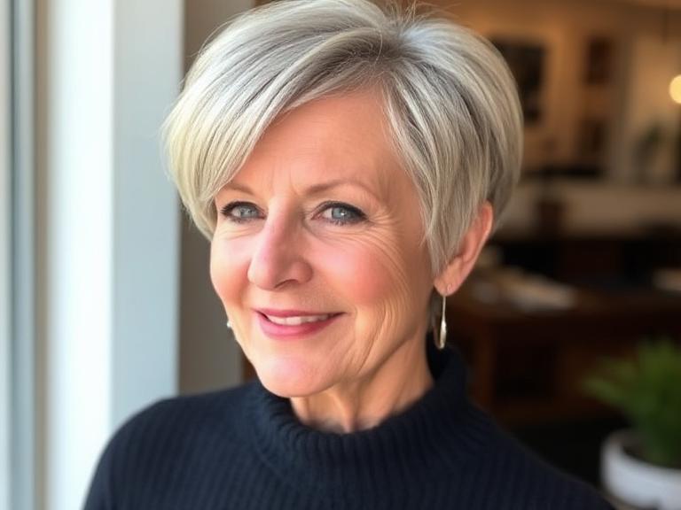 Pixie Haircut with subtle highlights for women over 50