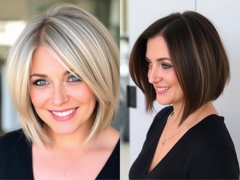 Chin-Length Layered Bob hairstyle for heart shape face