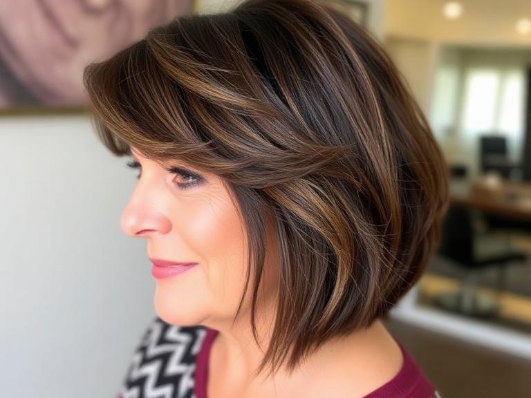 Feathered Mid-Length Cut With Side Part for heart shaped faces women over 50
