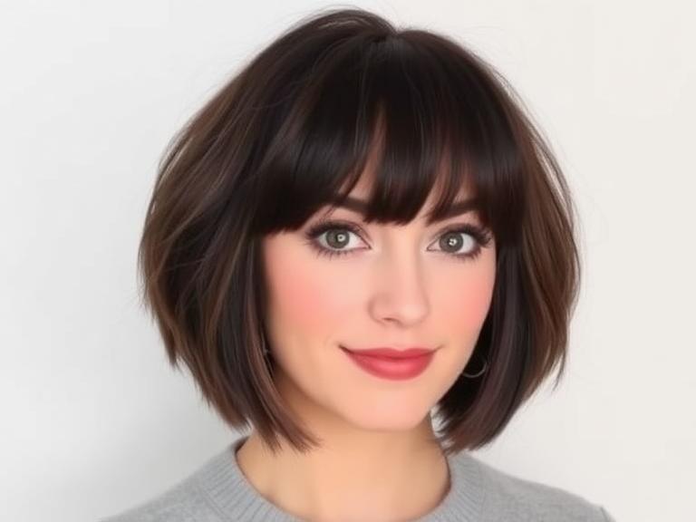 Bob Hairstyles with Full Fringe Bangs