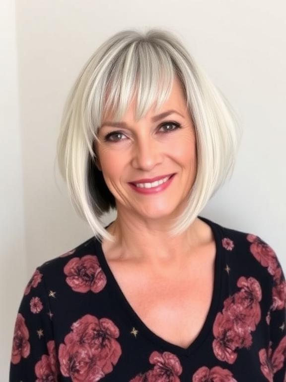 Blunt Bob with Micro-Fringe haircut for women over 50