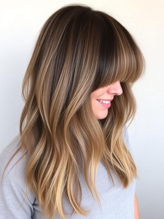 Blunt Fringe with Long Layers hairstyle for thin hair