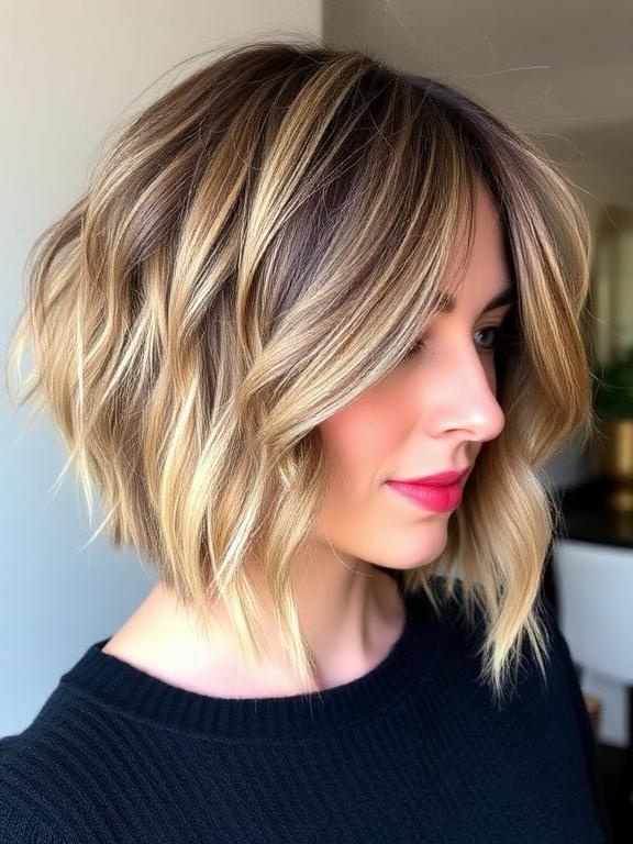 Choppy bob haircut with textured layers for women