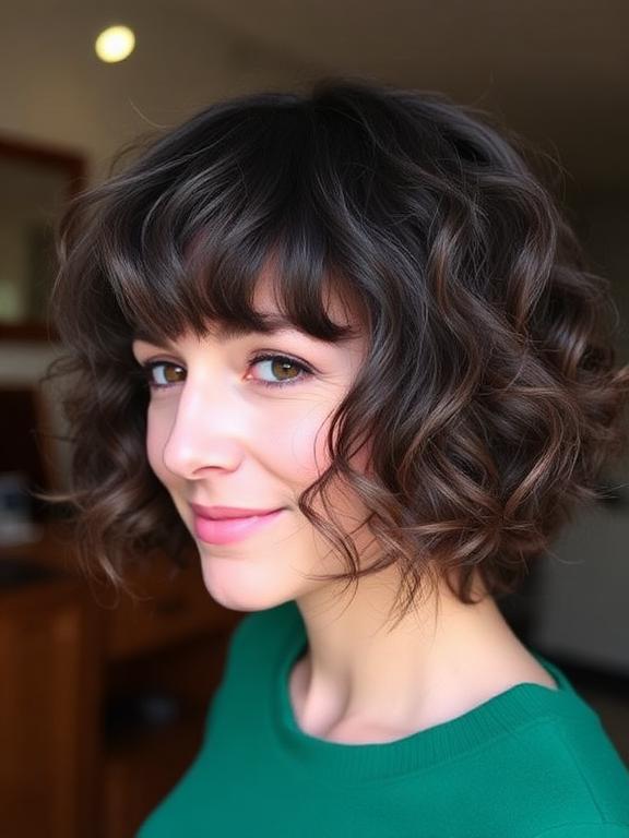 Curly Bob with Bangs