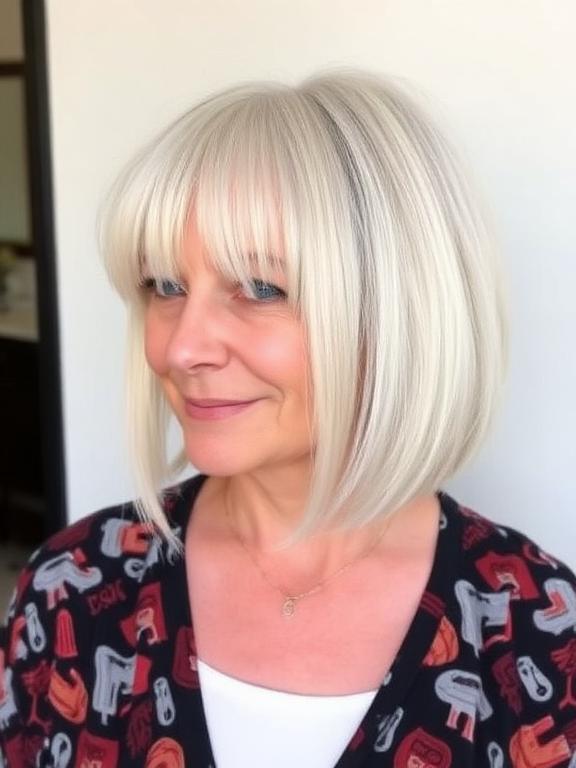 Rounded Bob with Blunt Fringe for women over 60