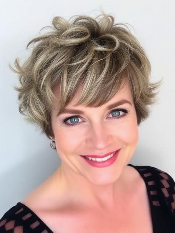 Short Curly Pixie hairstyle for women over 50
