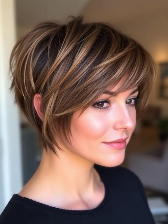 Short feathered haircut with soft layers for women
