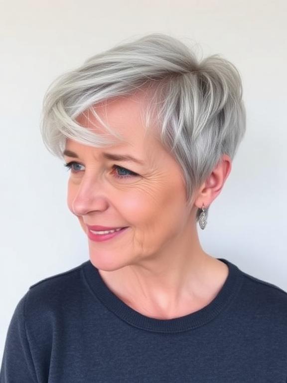 short gray pixie hairstyle for women over 50