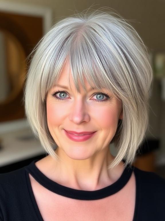 Short Hair With Curtain Bangs for women over 50