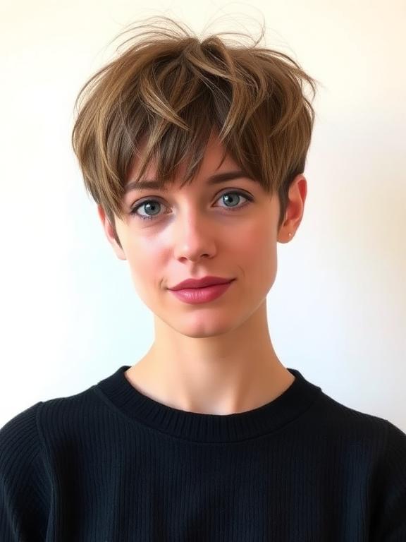 Short haircut with wispy bangs for women