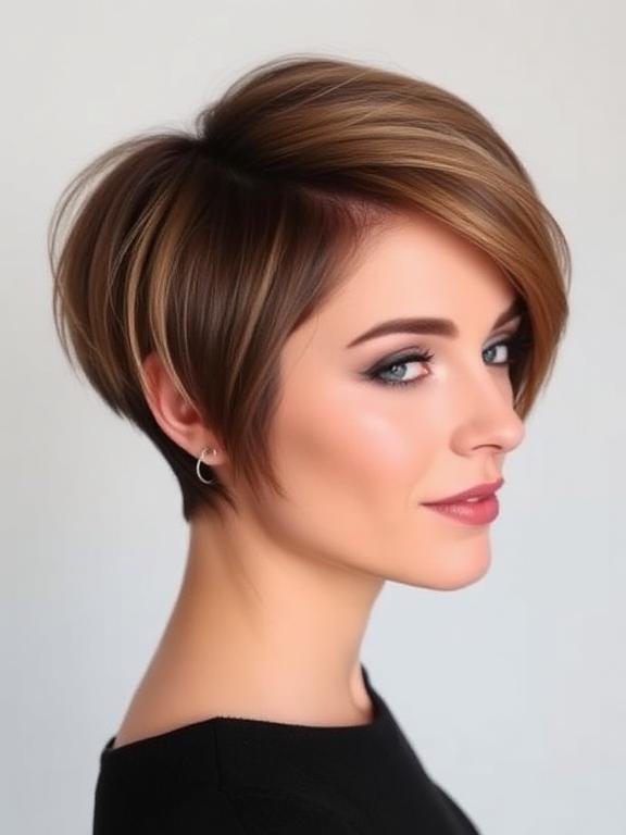 Short hairstyle with a deep side part for women