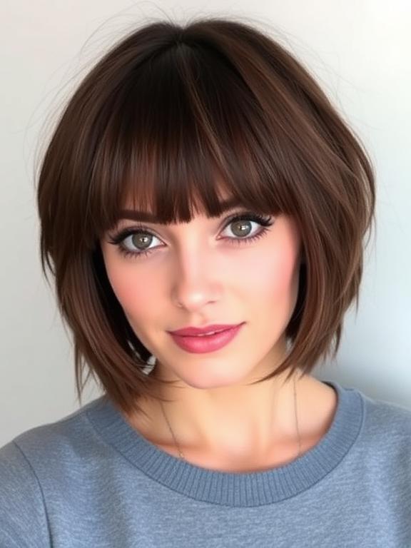Short layered bob haircut with bangs for women