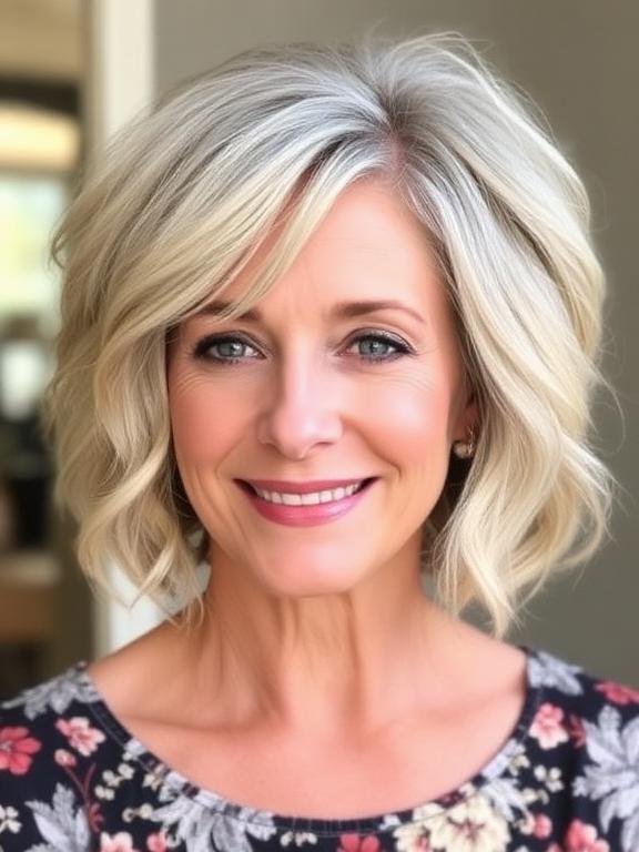 Short Wavy Bob hairstyle for women over 50