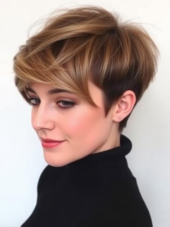 Side swept pixie haircut for women with short hair
