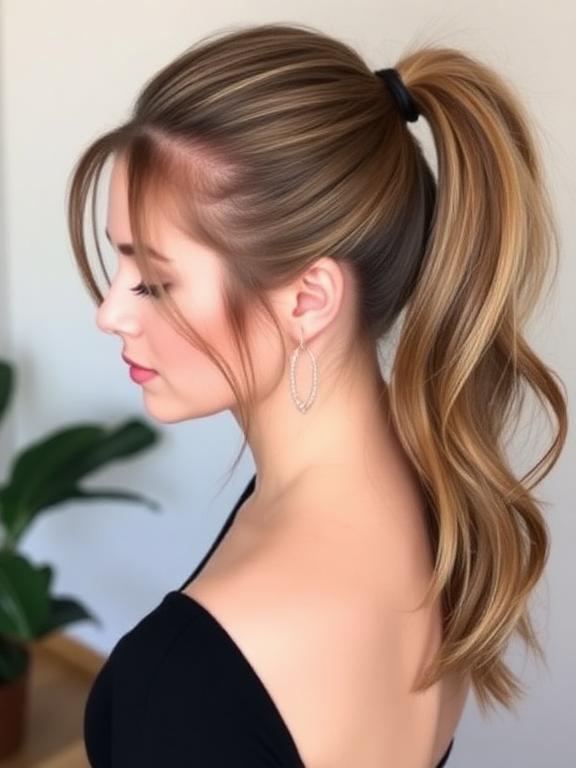 Teased High Ponytail hairstyle for thin hair