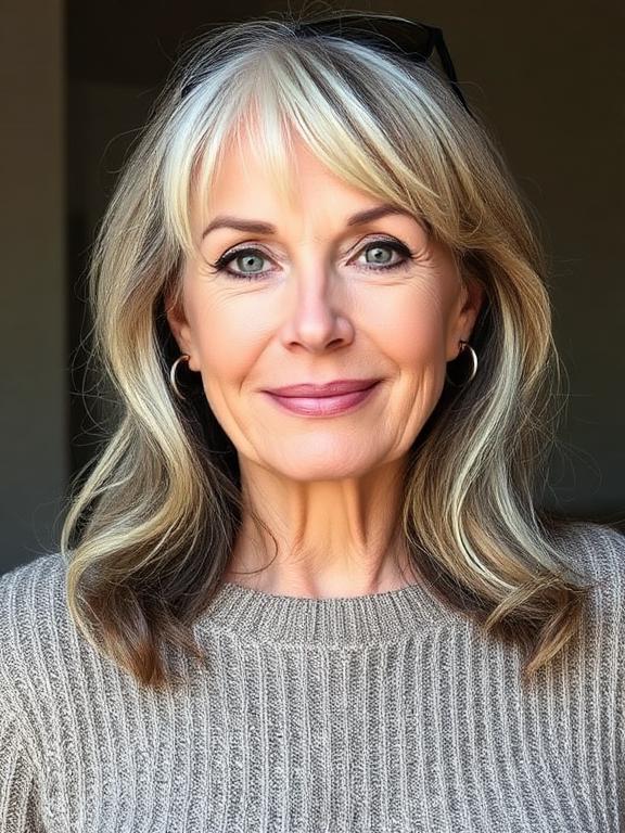 Textured Crop with Long Face-Framing Pieces for women over 60