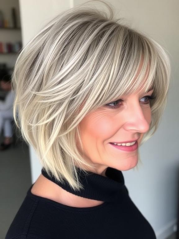 Textured Fringe Bob haircut for women over 50