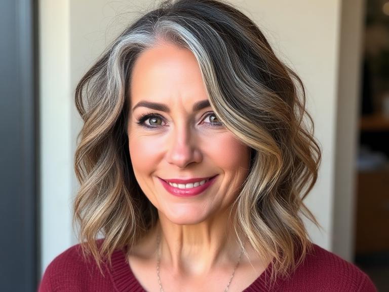 Textured Wavy Lob with Balayage