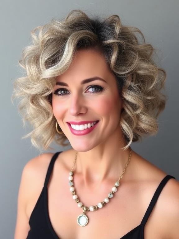 Voluminous Curly Bob for women over 60