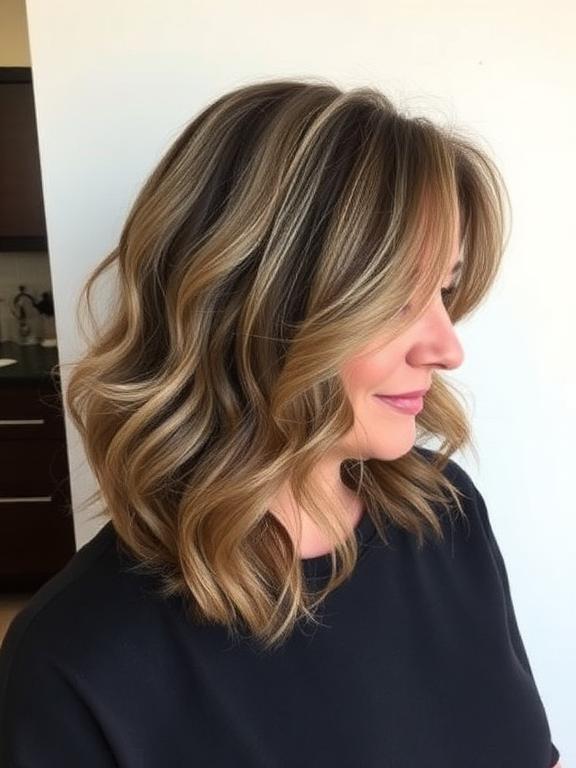 Wavy Lob with Root Shadow for women over 60