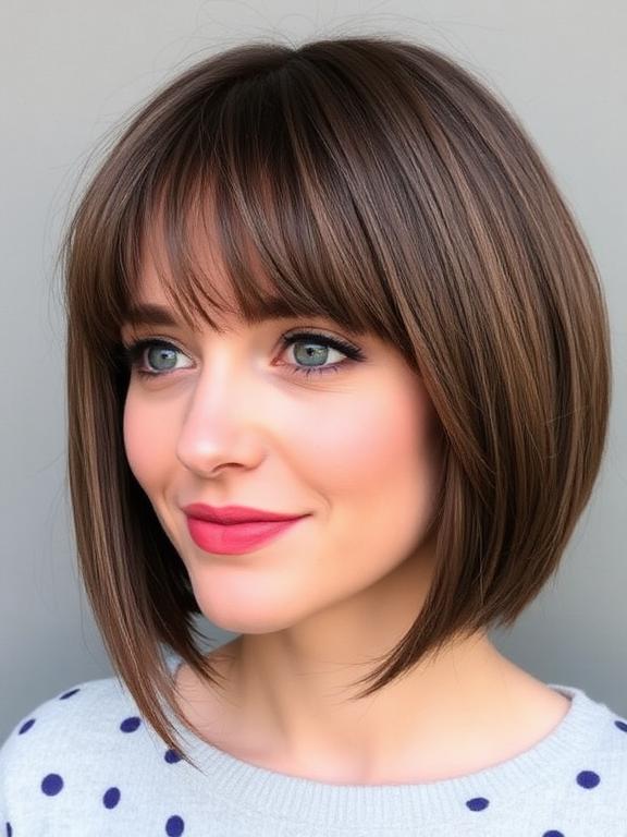 Ear-Length Bob with Side Bangs for round faces