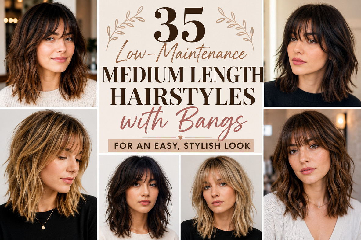 Low-Maintenance Medium Length Hairstyles with Bangs