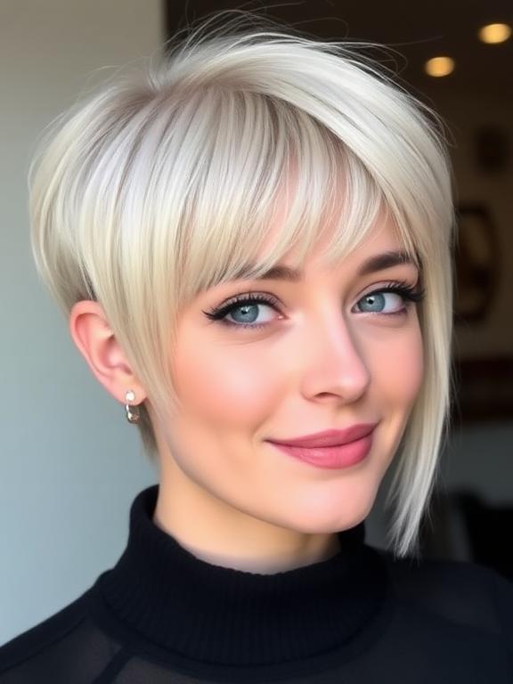 Pixie with Long Bangs for round faces