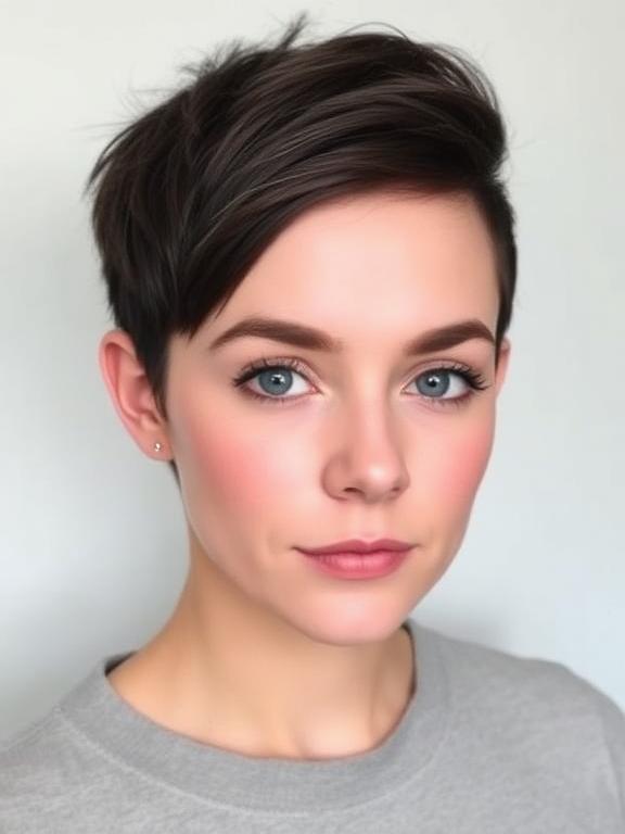 Side-Parted Pixie for round faces