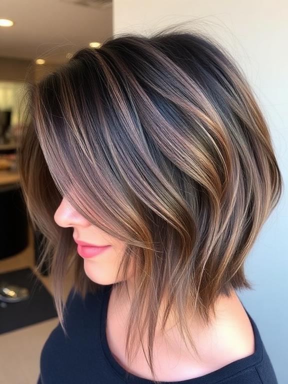 Medium Shag hair with Root Smudge