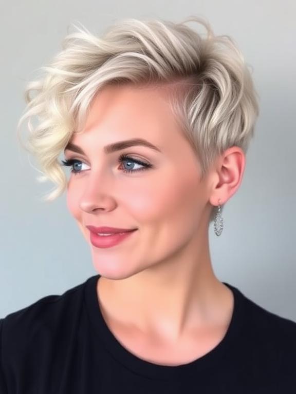 side-swept curly pixie