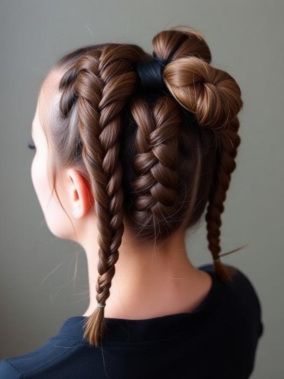 Boxer Braid Space Buns hairstyle