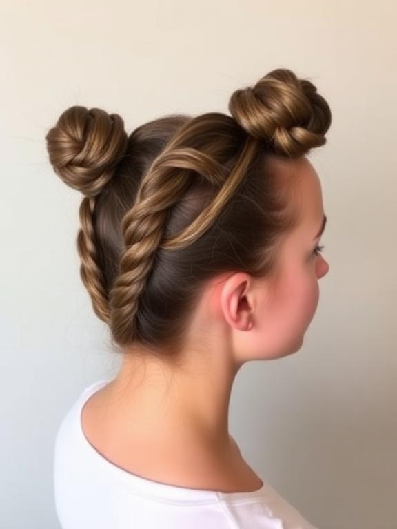 Dutch Braid Space Buns hairstyle