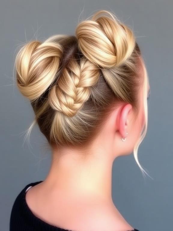French Braid Space Buns hairstyle