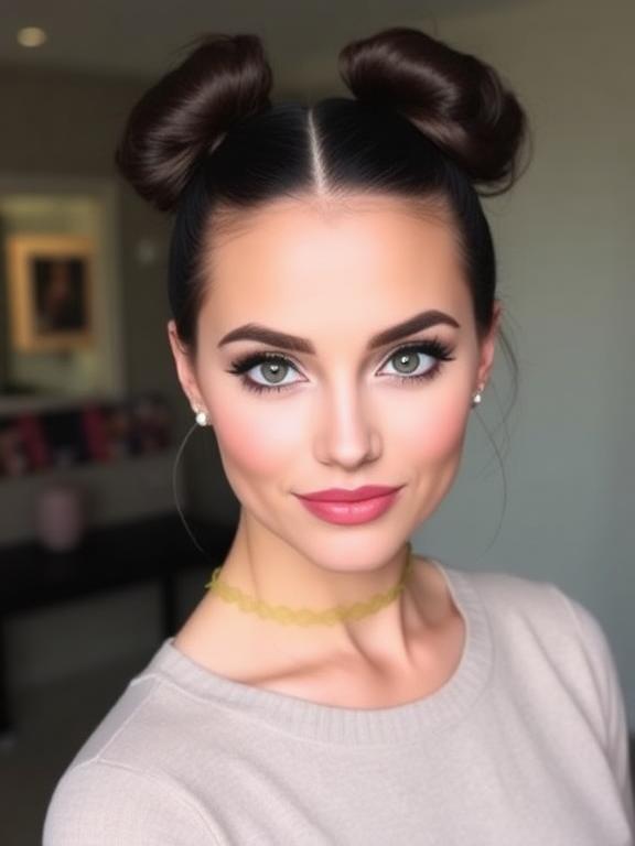 Sleek Center-Part Space Buns