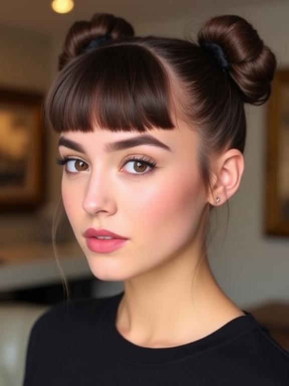 Space Buns with Bangs hairstyle