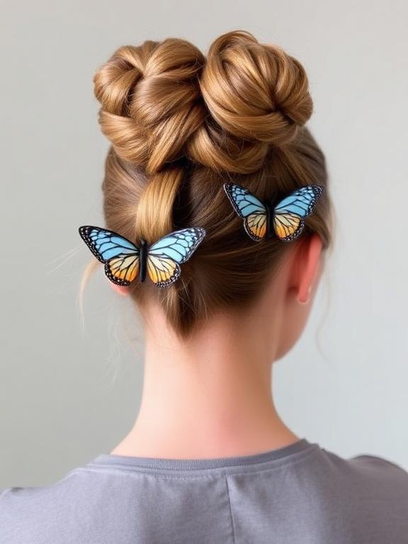 Space Buns with Butterfly Clips hairstyle