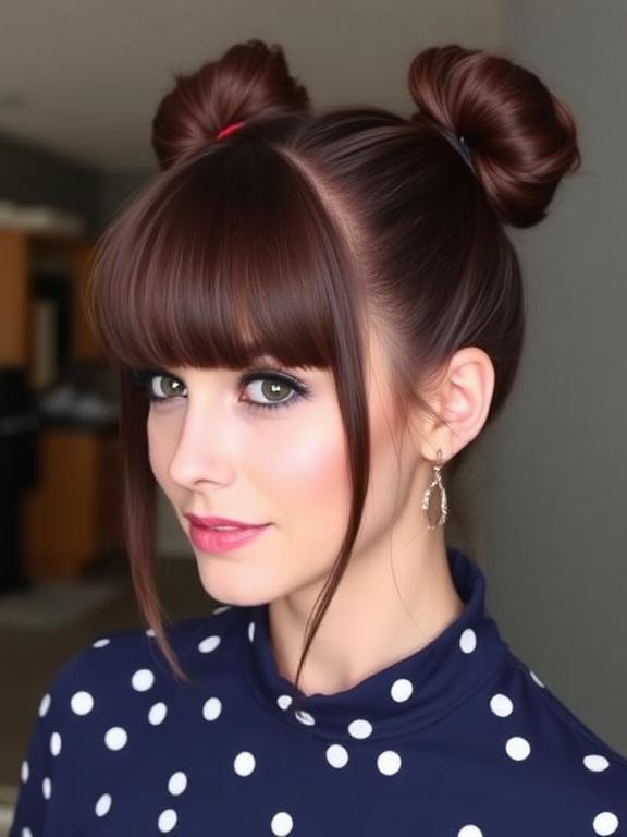 Space Buns with Curtain Bangs hairstyle