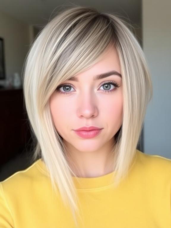 Chubby Face Asymmetrical Long Bob