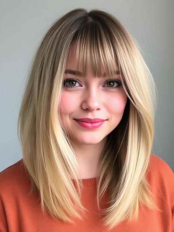 chubby face Long Bob for Fine Hair