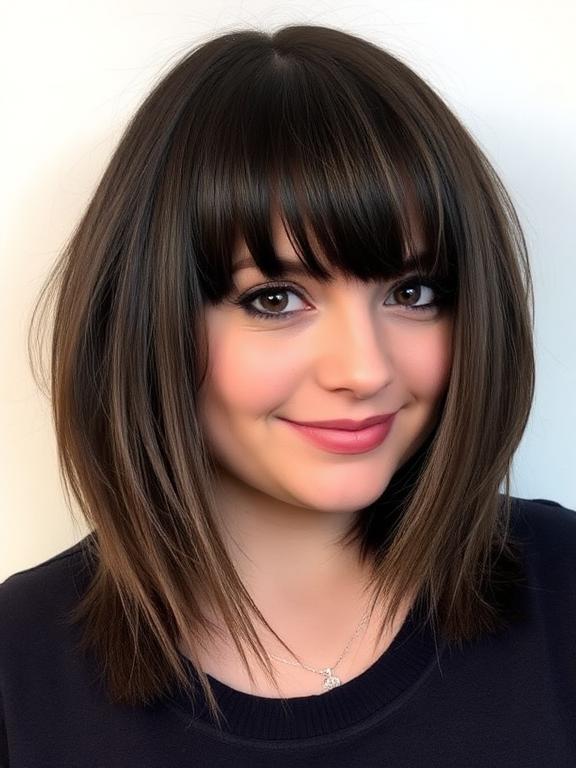 Chubby Face Long Bob with Curtain Bangs