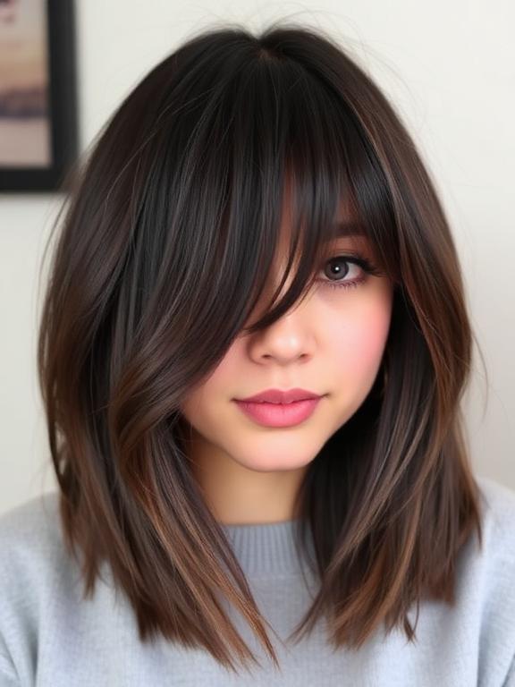 chubby face Long Bob with Invisible Layers