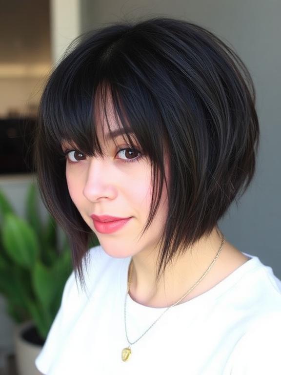 Chubby Face Long Bob with Wispy Bangs