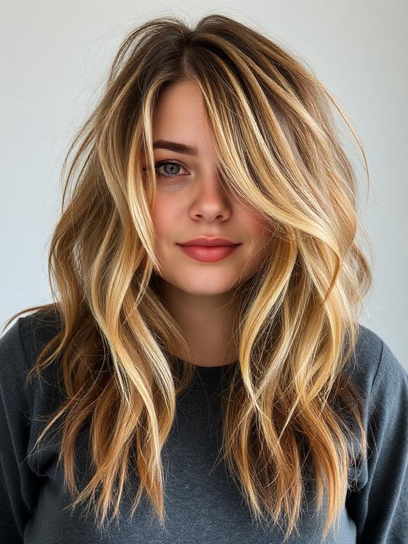 chubby face messy Long bob