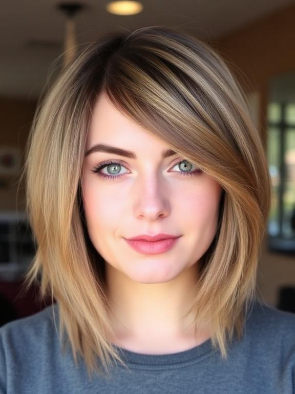 chubby face Side-Swept Long Bob