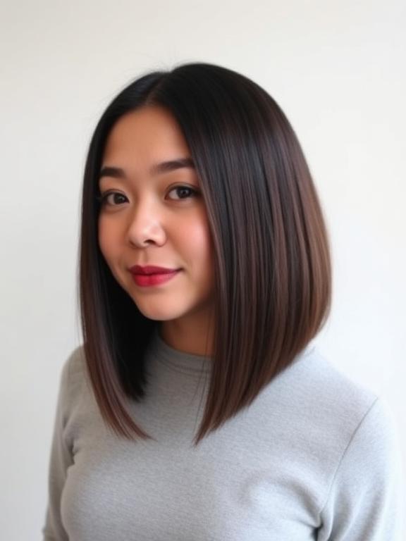 Chubby Face Sleek Straight Long Bob