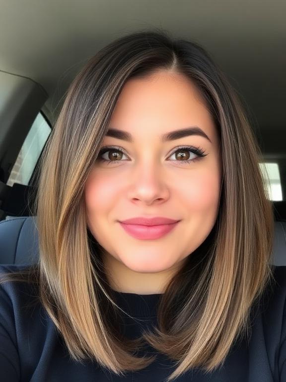 chubby face Thick Hair Long bob