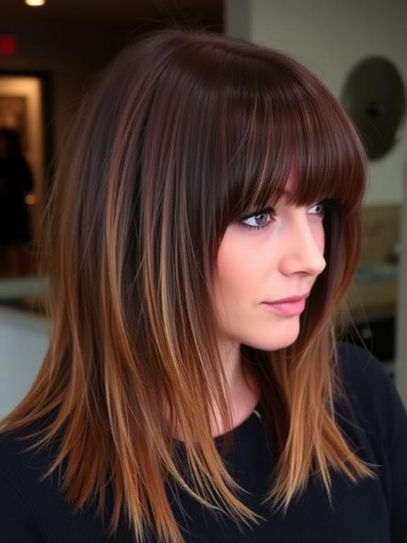 Long Shag Haircut With Full Bangs