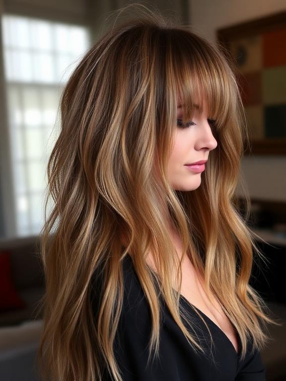 long Shag haircuts With Curtain Fringe
