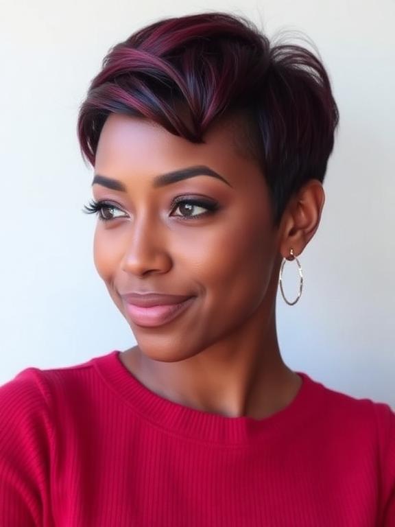 Short Burgundy Pixie for black women
